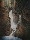 Johnston Canyon Lower Falls painted by Wendy Palmer<br>
  				Acrylic on Canvas ~ 40 inch x 30 inch<br>
                ORIGINAL AVAILABLE ~ $12,000.00 <br>
                Now Also Available as<br>
                Limited Edition Giclée on Canvas Reproduction: 36 inch X 26 inch ~ $750.00 plus stretching and framing<br>
                Limited Edition Giclée on Canvas Reproduction: 20 inch x 15 inch ~ $345.00 plus stretching and framingg