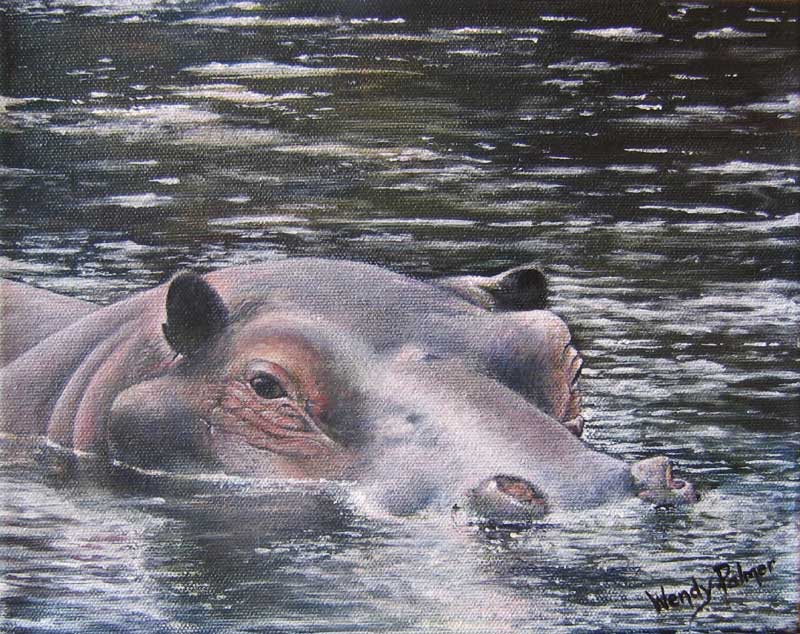 Wading Hippo painted by Wendy Palmer